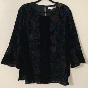 Black Velvet Burnout Dark Fairy Romantic Vamp Witchy Whimsigoth Oversized Top 1X